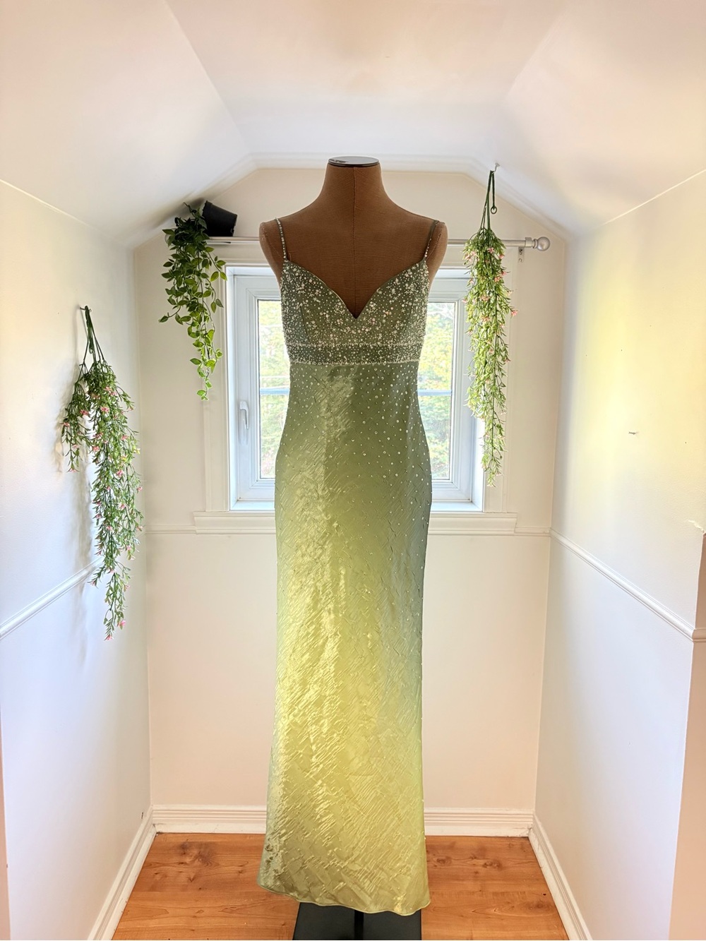 Mori Lee Green Ombre Beaded Strapless Evening Gown